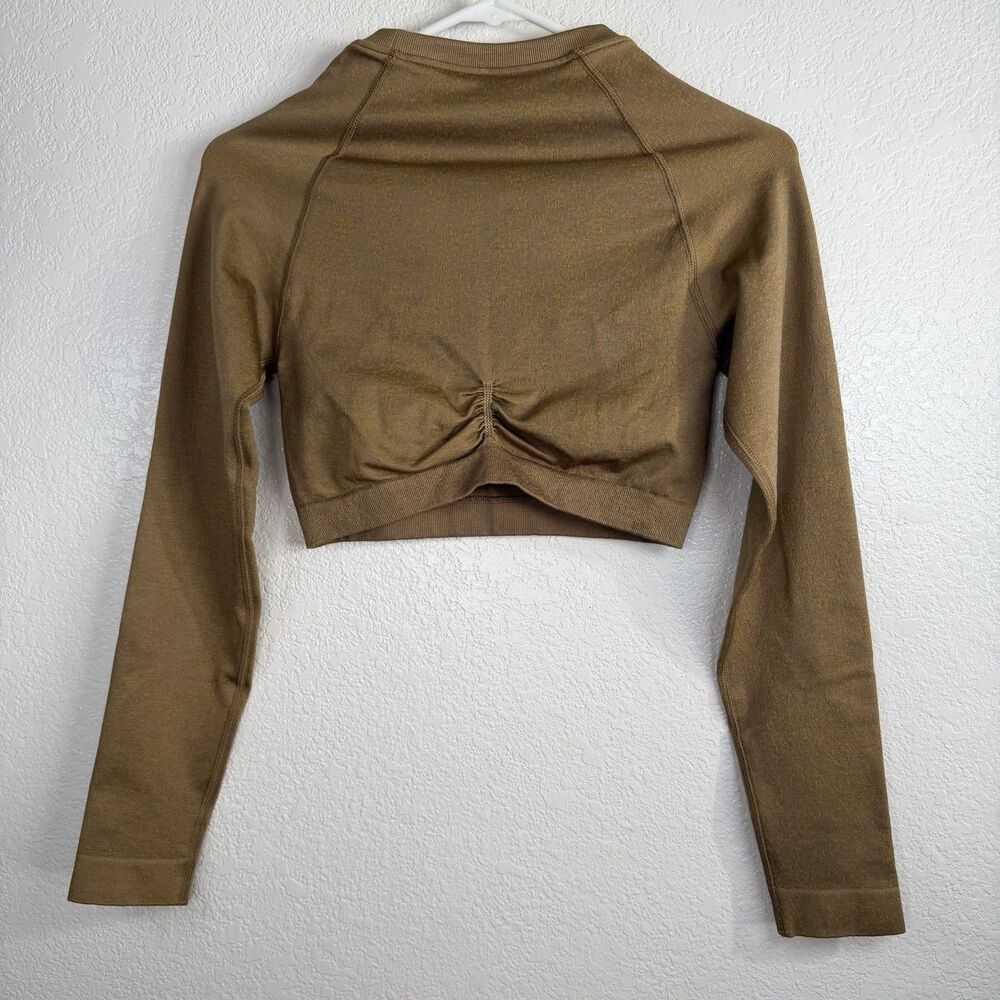Gymshark Adapt Fleck Seamless Long Sleeve Crop Top MEDIUM Mineral Light Brown - Picture 4 of 10